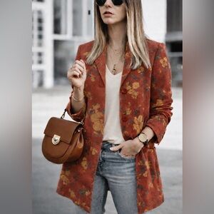Denim & Co. Studio Rust Tan Floral Ultra Suede Faux Suede Blazer Jacket, Sz S